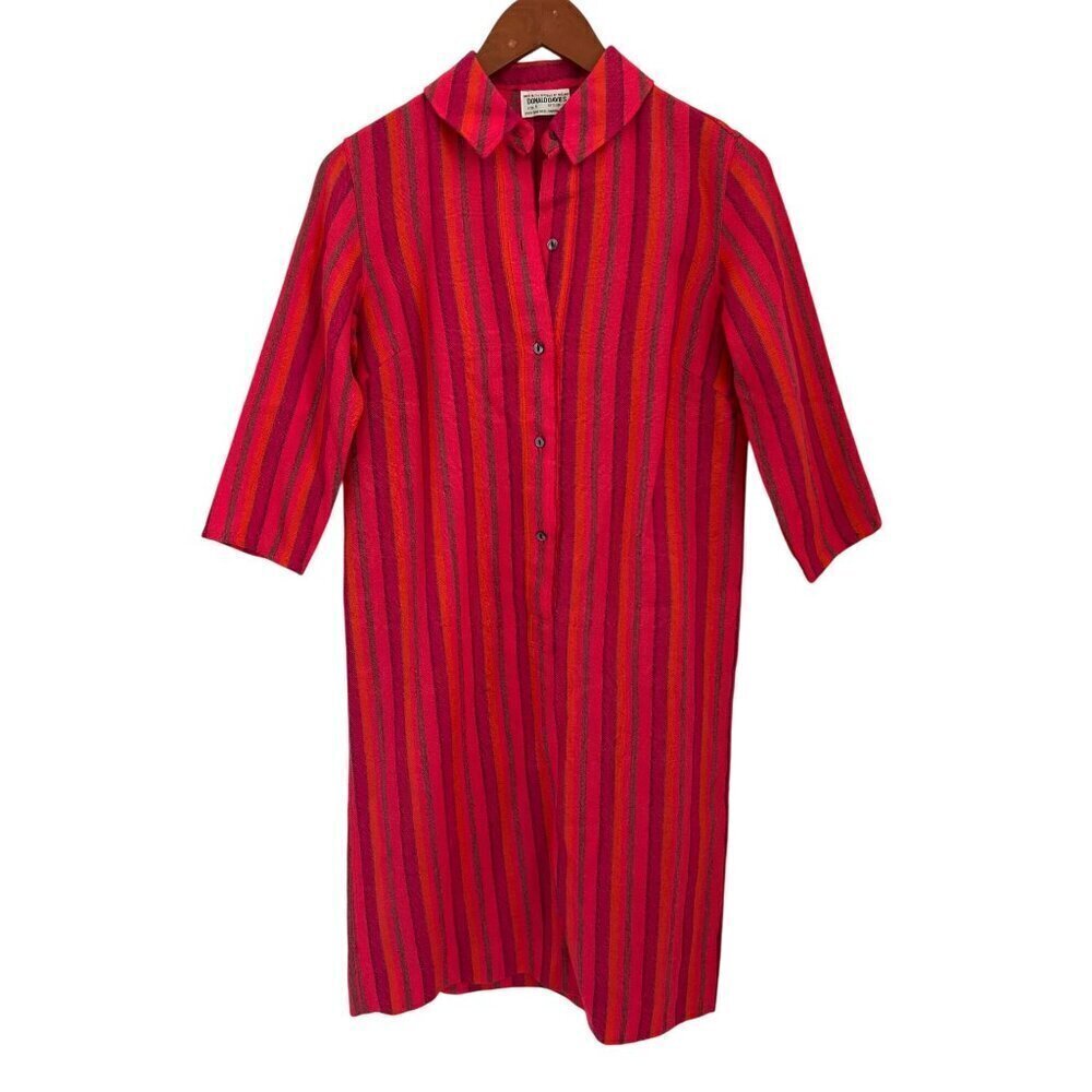 Donald Davies Vintage Striped Wool Dress Size 8 Pink & Orange Handmade In Irelan